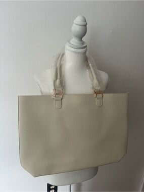 Classic Cream faux pebbled leather Tote Bag - Elegant Everyday Carry, Size 12x18